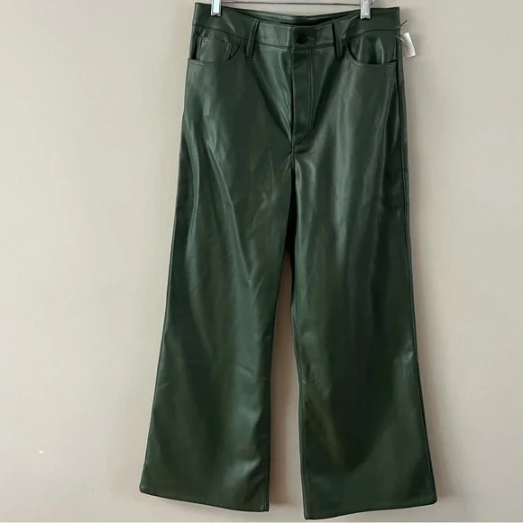 Joe’s jeans Faux leather wide leg high waist ankle jeans pants 31 Hunter Green - Picture 2 of 12